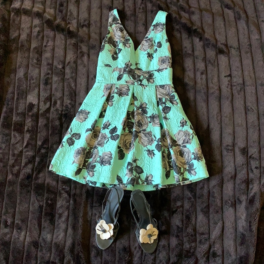 Mint green floral fancy short dress